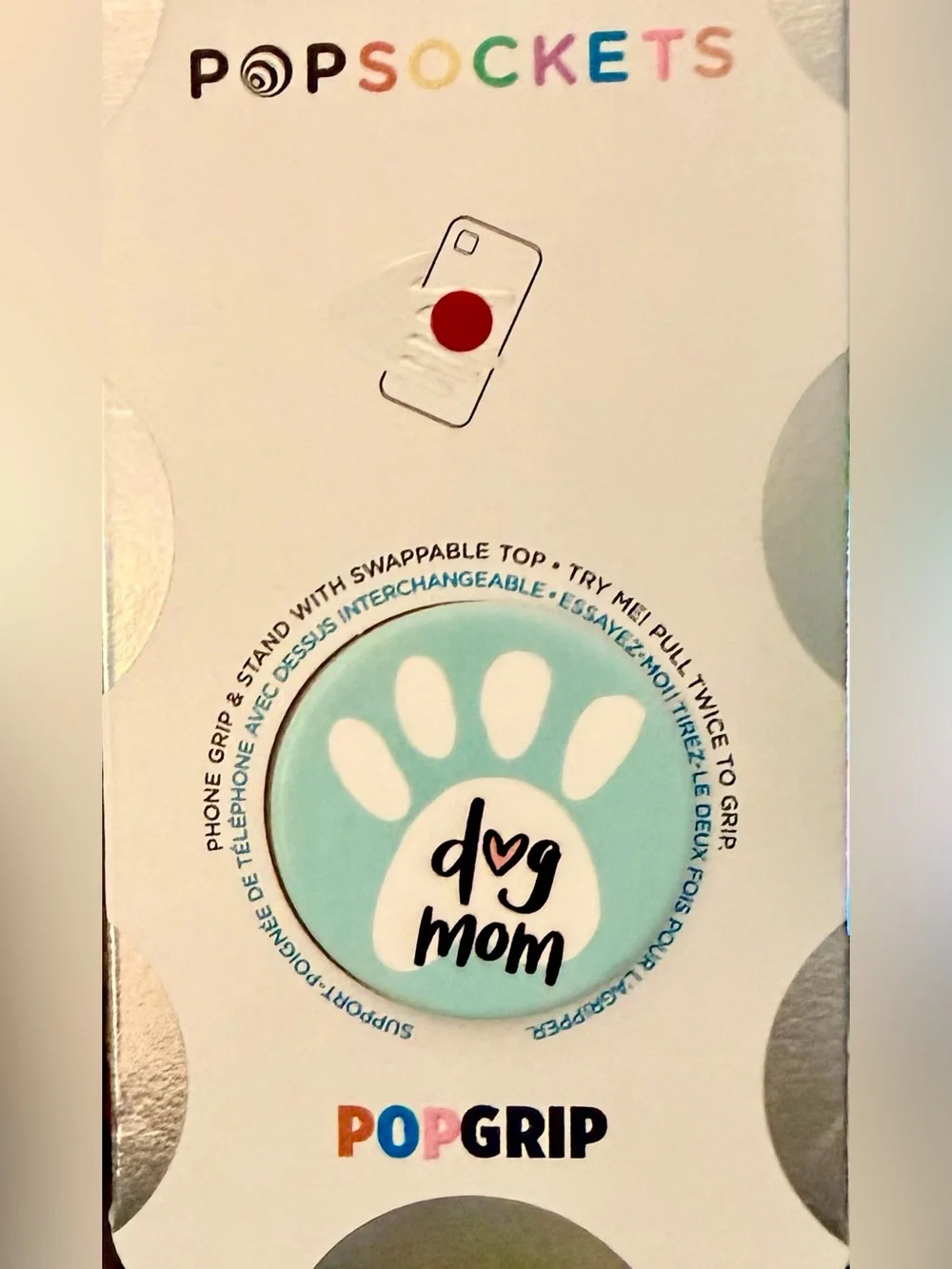 NWT PopSockets Dog Mom Phone Grip w/ Paw Print in Light Blue & White